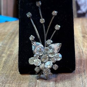 Silver Tone Floral Spray Brooch